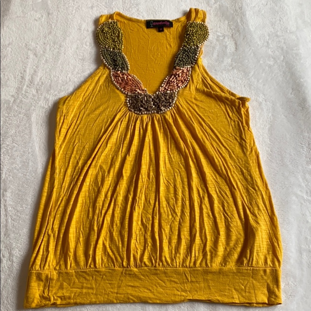 Annabelle V-Neck Wooden Beaded Sleeveless Shirt